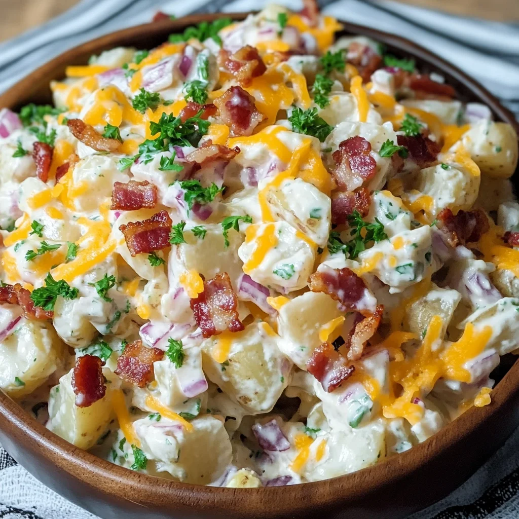 Easy Cheddar Bacon Ranch Potato Salad Recipe
