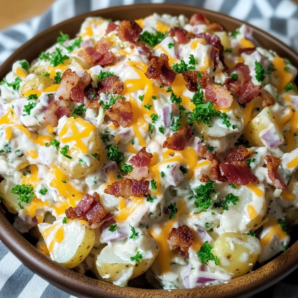 Unforgettable Cheddar Bacon Ranch Potato Salad for BBQs